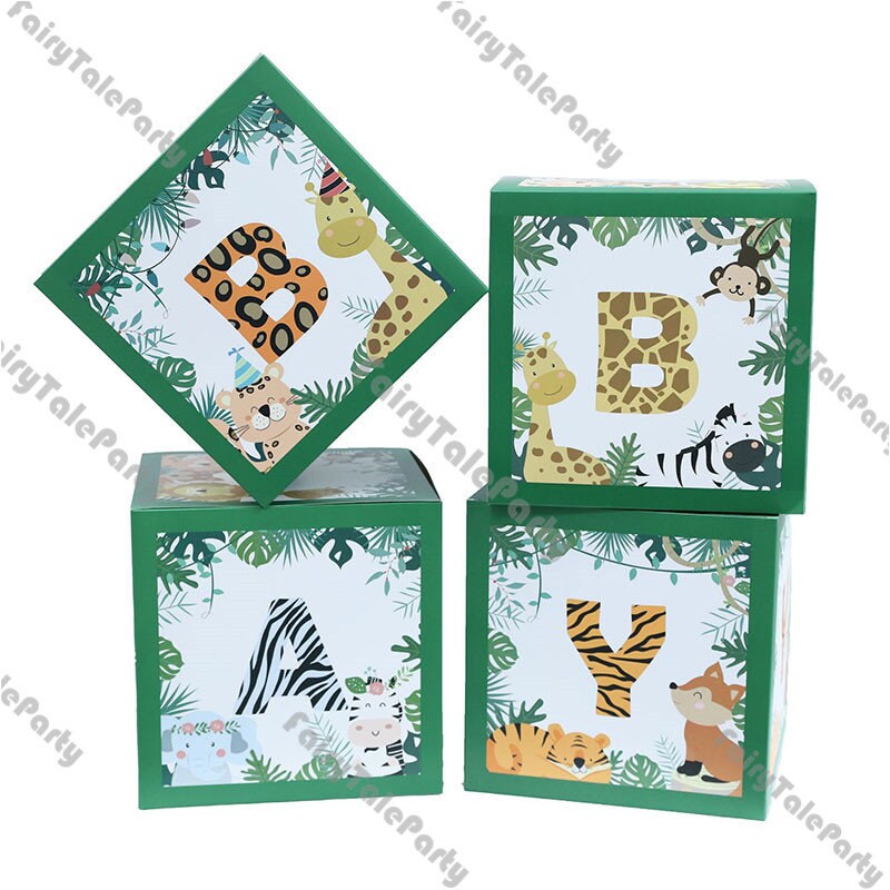 Balloon Cubes Box Baby Shower Boy Transparent 4 letter Box Safari Jungle Party Baby Balloon Blocks Newborn Gift Birthday Party Decorations
