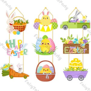 Decoración colgante de papel de Pascua / Decoración colgante de pollito de dibujos animados / Suministros de decoración para fiestas DIY