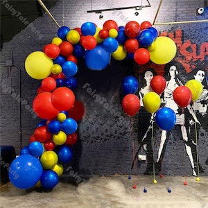 84pcs Hero Balloons Arch Kit Red Yellow Dark Blue Latex Balloon Garland Strip Baby Shower Wedding Shower Colorful Party Decoration