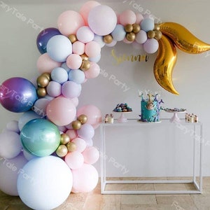 Pastel Maca Balloons Garland 102pcs Chrome Gold Balloon Arch Kit Little Mermaid Birthday Party Wedding Princess Baby Shower Decor Supplies