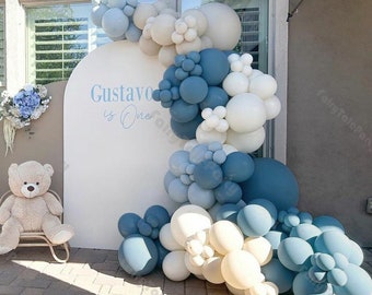 122/182pcs Dusty Blue Grey Balloon Garland Kit Macaron Beige Sand White Slate Blue Balloon Arch Ocean Party Baby Shower Birthday Decor