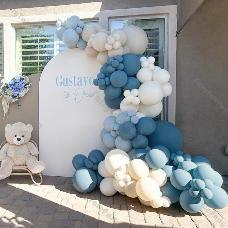 122/182pcs Dusty Blue Grey Balloon Garland Kit Macaron Beige Sand White Slate Blue Balloon Arch Ocean Party Baby Shower Birthday Decorations image 1