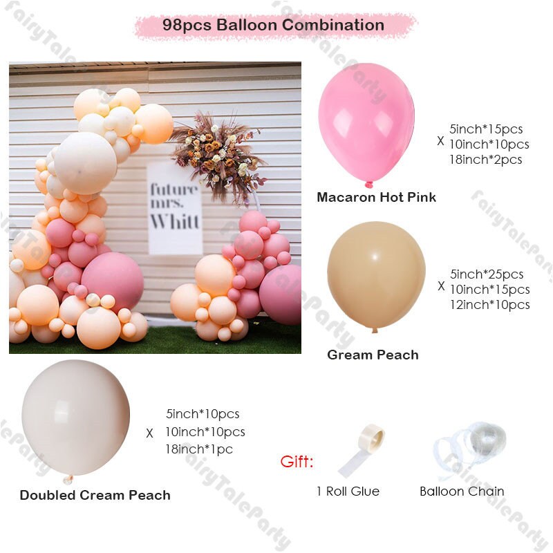 Doubled Cream Peach Balloon Garland Kit Macaron Hot Pink Latex