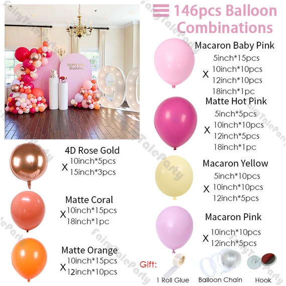 144 Pièces Rose Arche Ballon, Kit De Guirlande De Ballon, Decoration Anniversaire Ballon, Kit De Ballons En Latex, Argent, Latex, Pour La Douche De