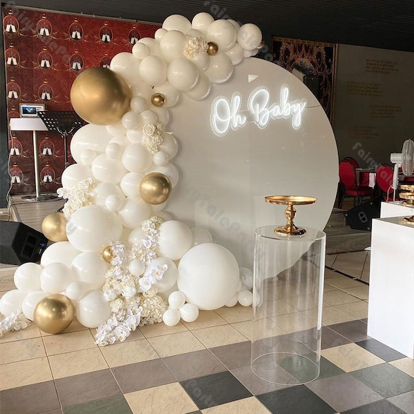 102pcs Globo de oro blanco Guirnalda Kit Boda Decoración de la ducha nupcial Globo blanco Arco del bebé Baby Shower Fiesta de cumpleaños Suministros de telón de fondo