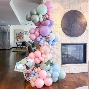 129pcs Macaron Color Balloon Chain Pink Purple and Blue Balloons Garland Arch Kit for Baby 1st Birthday Party Decoration Gender Reveal