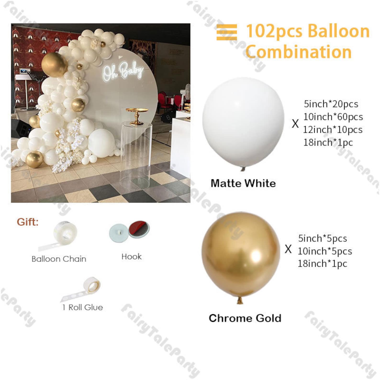 102pcs White Gold Balloon Garland Kit Wedding Bridal Shower Decorations ...