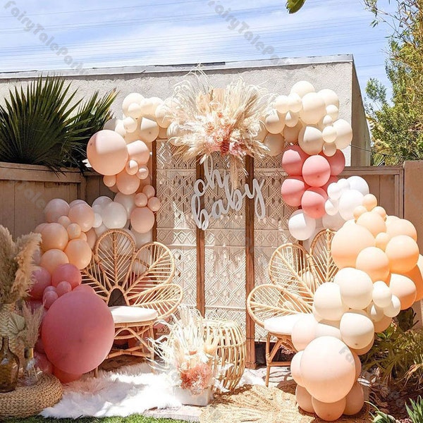 6-18ft Balloon Garland Kit Dusty Pink and Cream Peach Balloon Arch Matte White Sand Baby Shower Birthday Wedding Party Decor Backdrop