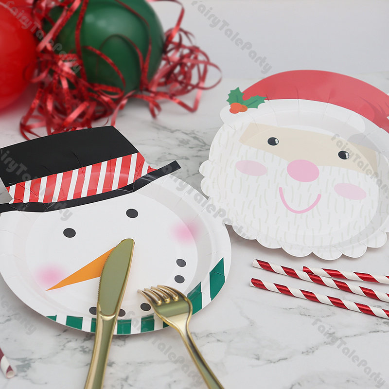 8 Festive Snowman and Santa Christmas Paper Plates, Christmas Paper Plates,  Kids Christmas Plates, Christmas Party Plates, Tableware 