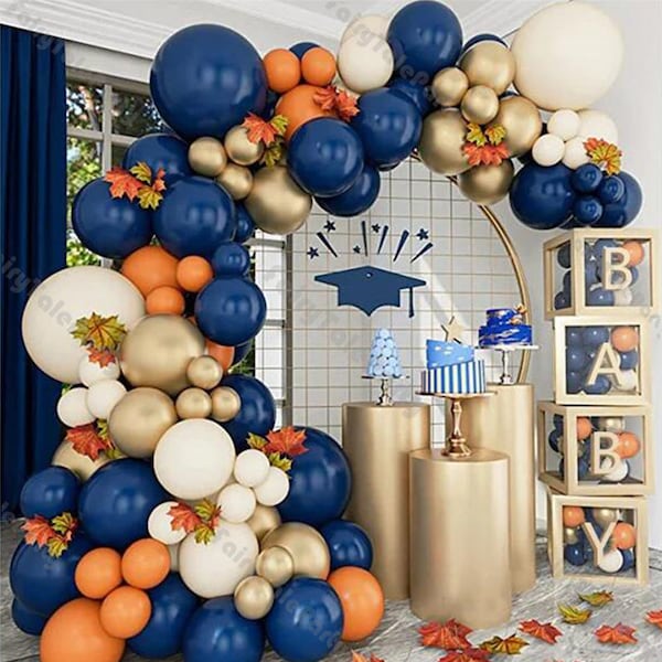 109pcs Luxury Balloon Garland Kit Navy Blue Orange Sand White Chrome Gold Balloon Arch Bridesmaid Anniversary Baby Shower Birthday Decor