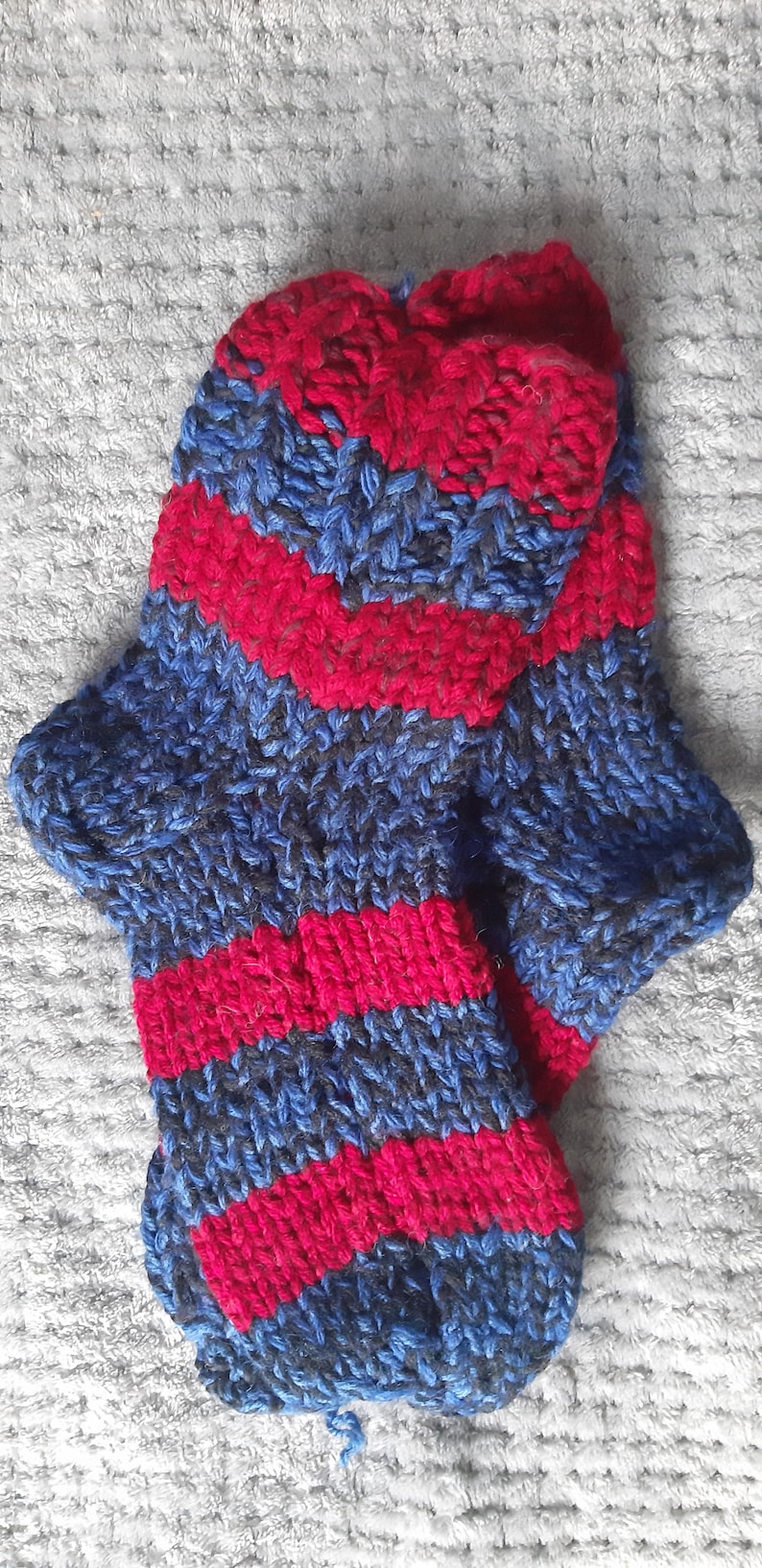 Size 39 eu 8 us Socks handknitted from natural wool and repurposed recycled yarn Warm socks 25 cm Winter socks Granny socks