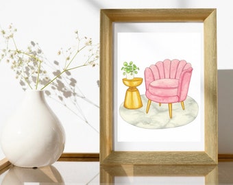 Blush Seashell Chair Art Print
