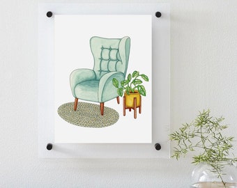 Teal Wingback Chair Art Print