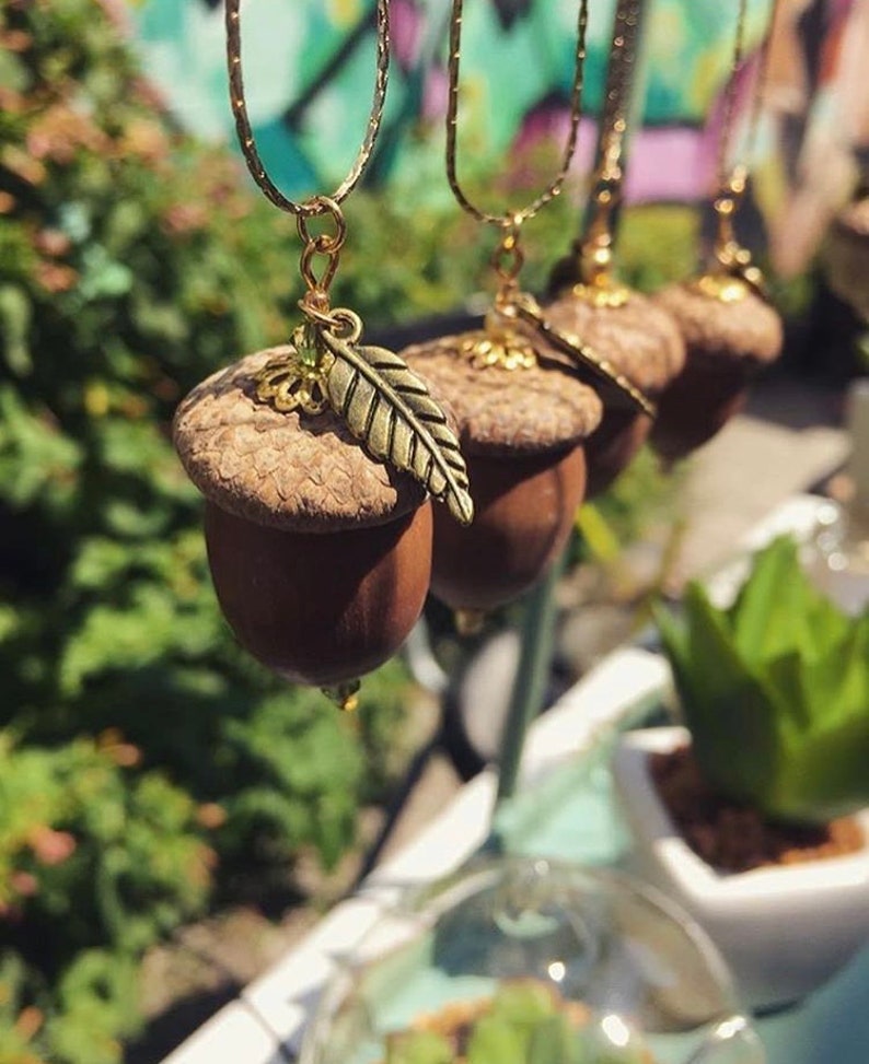 Natural Acorn Necklace Gold With Pearl Accent
