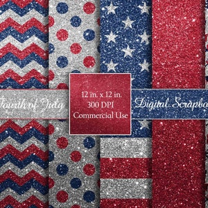 30 Patriottische 4 juli Glitter digitale plakboekpapieren | Bekijk aanbieding voor details
