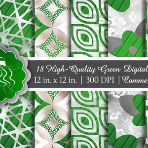 18 digitale patronen met groene accenten voor scrapbooking | Klik voor details