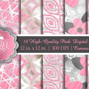 18 roze accent digitale patronen voor scrapbooking | Klik voor details
