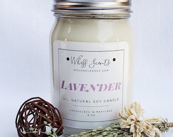 Lavender Soy Candle, Aromatherapy Soy Candle, 16oz or 8oz Spring-Summer Soy Candle, Mason Jar Candle, All Natural, Eco-Friendly, Hand Poured