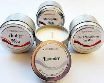 Soy Candle Tin, All Natural, Scented Travel Candle, 4oz