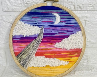 Vue fenêtre d’avion Broderie paysage, 5 pouces Hoop Art, cadeau de réchauffement de la maison, Cadeaux pour lui, Cadeaux pour elle, décoration murale de broderie