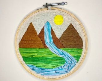 Landscape Embroidery - 7 inch Hoop Art - Embroidery Design - Gifts for him - Gifts for her - Scenic landscape embroidery