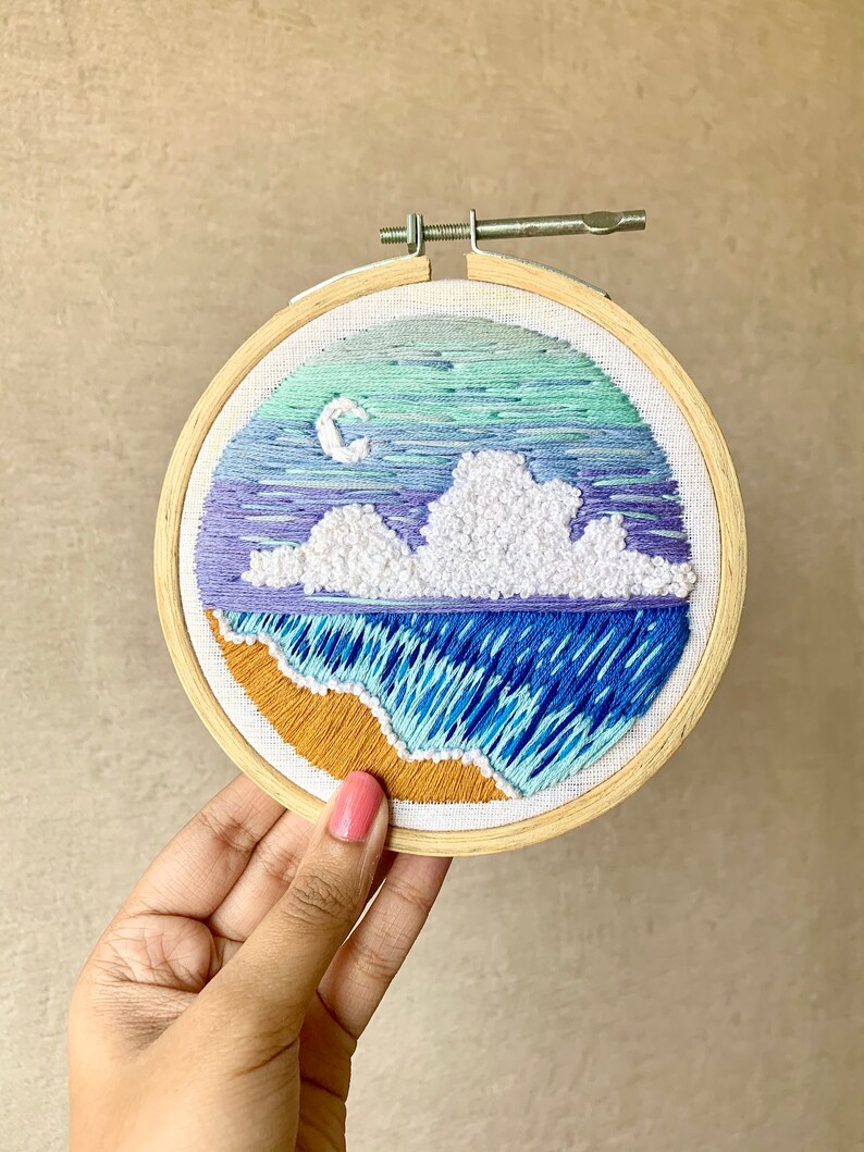 Buy Dreamy Beach Landscape Embroidery Wall Art Hand Embroidered