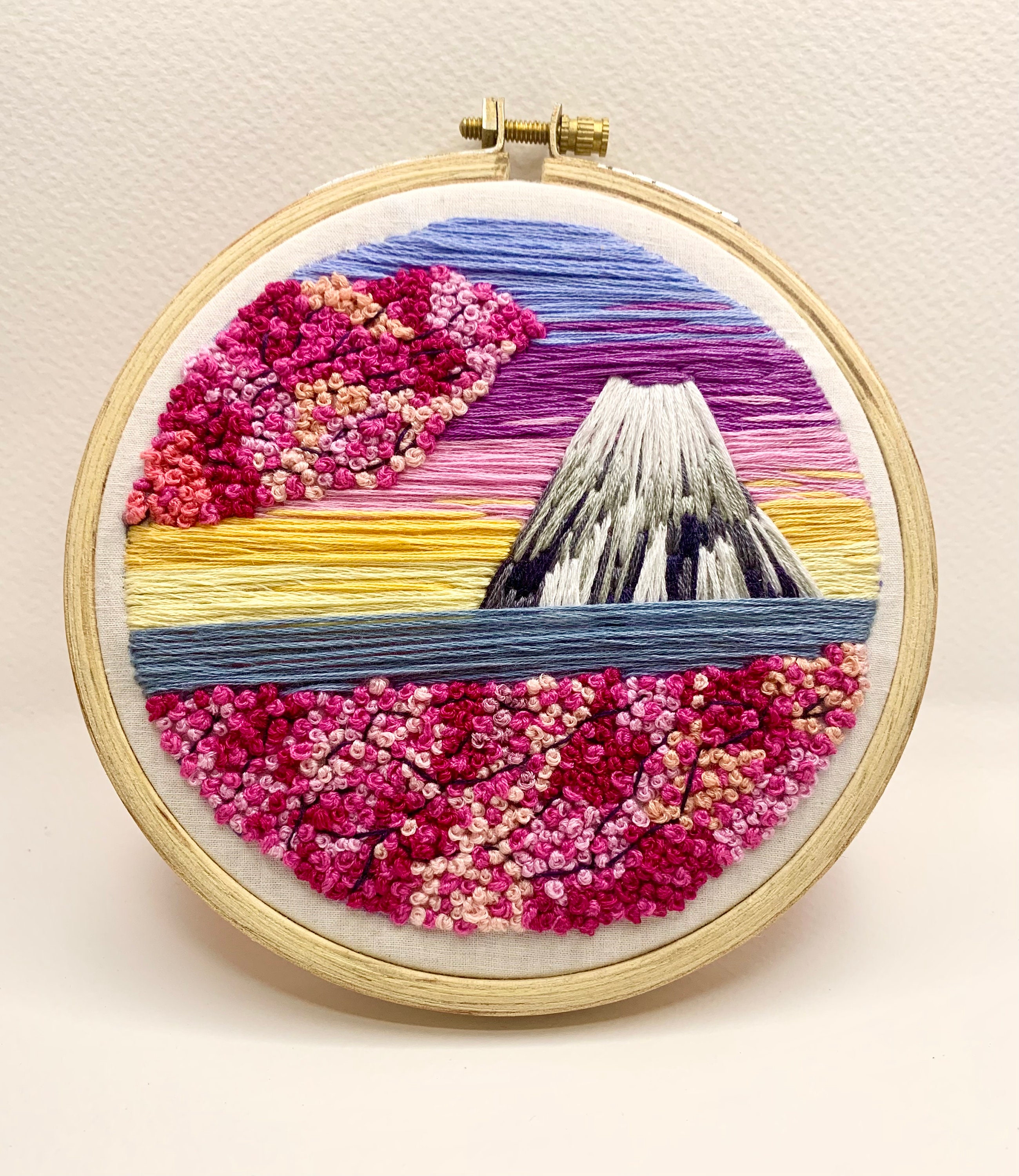 Mount fuji embroidery wall art landscape hand embroidered  etsy