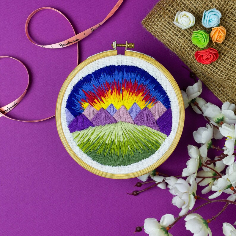 Buy Landscape Hand Embroidery Hoop Art Mountains Embroidery Wall Online