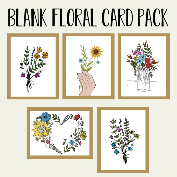 Bundle of Floral Cards, Assorted Floral Card Pack, Greeting Card Set, Pretty Card Pack,  Blank Card, Wholesale, Flower Greeting Card