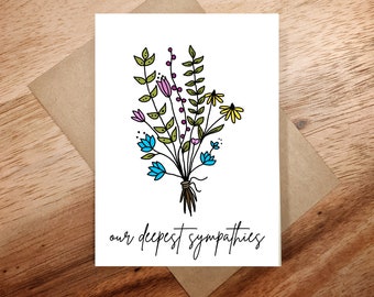 Sympathy Card, Floral, Our Deepest Sympathy, Card for Funeral, Simple // A1 Envelope