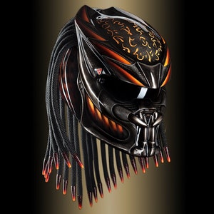Top Best Seller, Predator Helmet Colour Black Orange Fire Line Style Custom For Motorcycle Approved DOT & ECE.