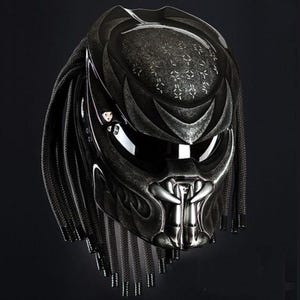 The Best Seller, Custom Predator Helmet  Black Alien Top Silver Symbol  For Motorcycle Approved DOT & ECE