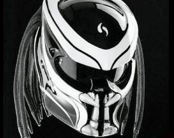 Top Seller, Predator Motorcycle Helmet, Custom Black and White, DOT & ECE Approved.
