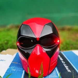 Top Seller, Deadpool Black Red Helmet Custom For Motorcycle. DOT & ECE Approved.