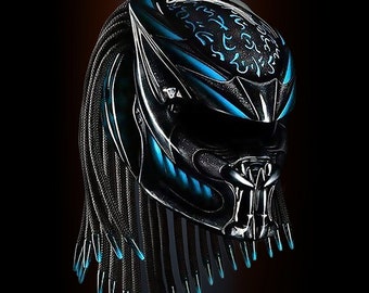 Custom Predator Motorcycle Helmet, Blue Trim, DOT & ECE Approved