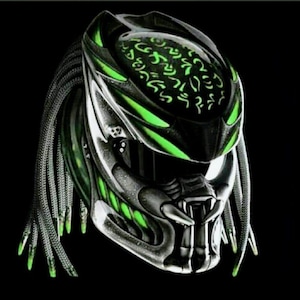 The Best Seller, Predator Helmet Green  Margin Custom For Motorcycle Approved DOT & ECE.