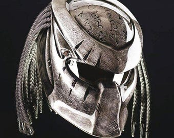 The Best Seller, Custom Predator Helmet Black Riveds Gray  For Motorcycle. DOT & ECE Approved.