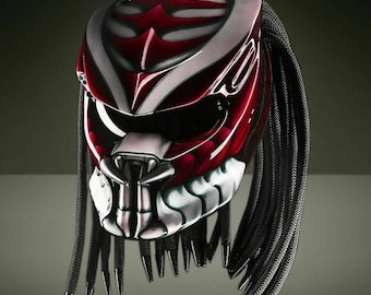 Casco da moto Predator personalizzato, rosso e nero, omologato DOT ed ECE