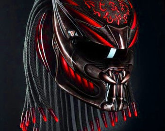 The Best Predator Helmet Colour Black Red Line Fire Style Custom For Motorcycle Approved DOT & ECE