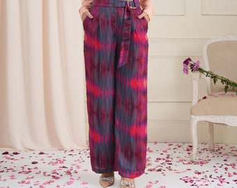 Ikat Parallel Trousers for Women, Palazzo Pants, Casual Trousers, Wide Leg Pants, Baggy Pants Women, Summer Pants, Straight Leg Pants Women