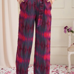 Ikat Parallel Trousers for Women, Palazzo Pants, Casual Trousers, Wide Leg Pants, Baggy Pants Women, Summer Pants, Straight Leg Pants Women image 2