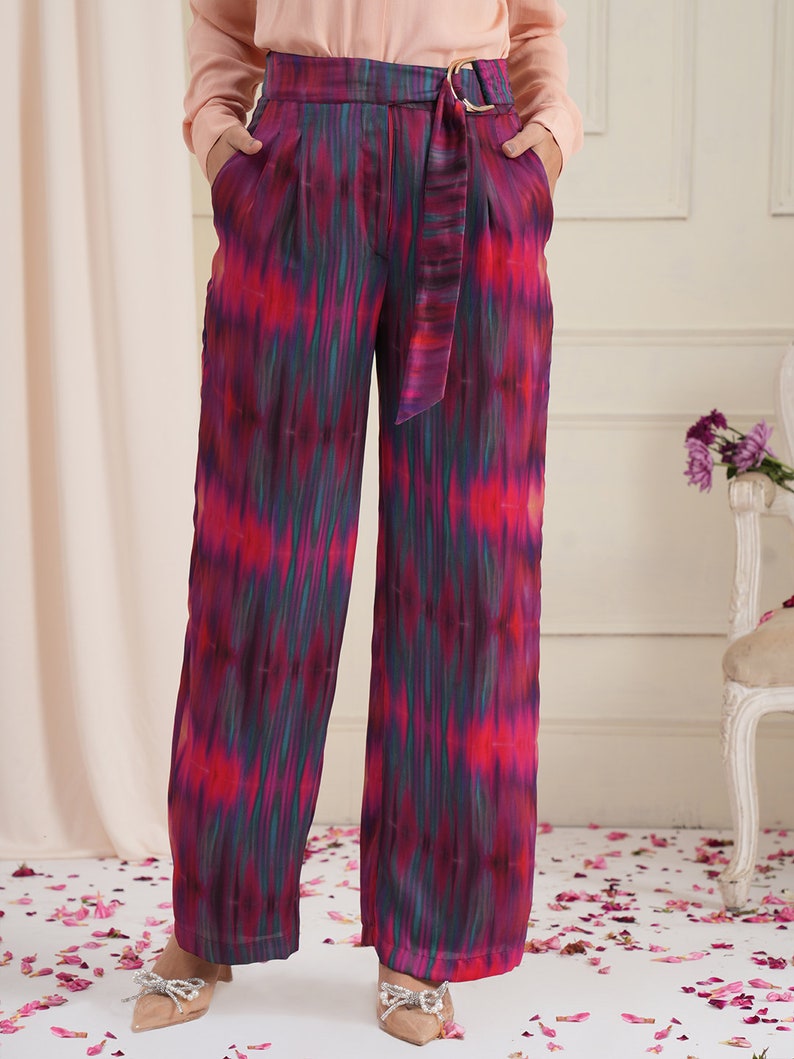 Ikat Parallel Trousers for Women, Palazzo Pants, Casual Trousers, Wide Leg Pants, Baggy Pants Women, Summer Pants, Straight Leg Pants Women image 2