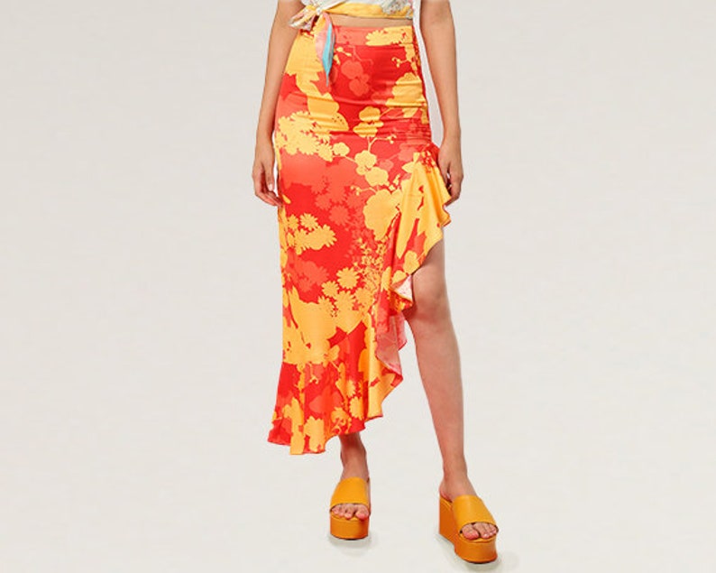 Sunkissed Bloom Skirt for Women, Slit Skirt, Summer Skirt, Wrap Dress, Floral Midi Skirt, Long Skirt, Beach Skirt Coverup, Bikini Cover Up image 1
