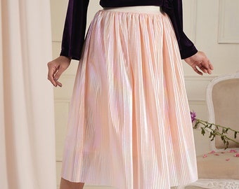 Pleated Skirt Tina Holographic Crinkle Skirt for Women, Flexible Waistband, Midi Skirt, Summer Flared Skirt, Broomstick Crinkle Skirt, Boho