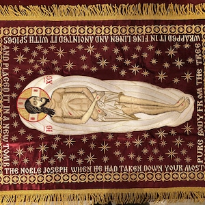 Fully-embroidered Orthodox Church Shroud (epitaphios) of Christ. Small