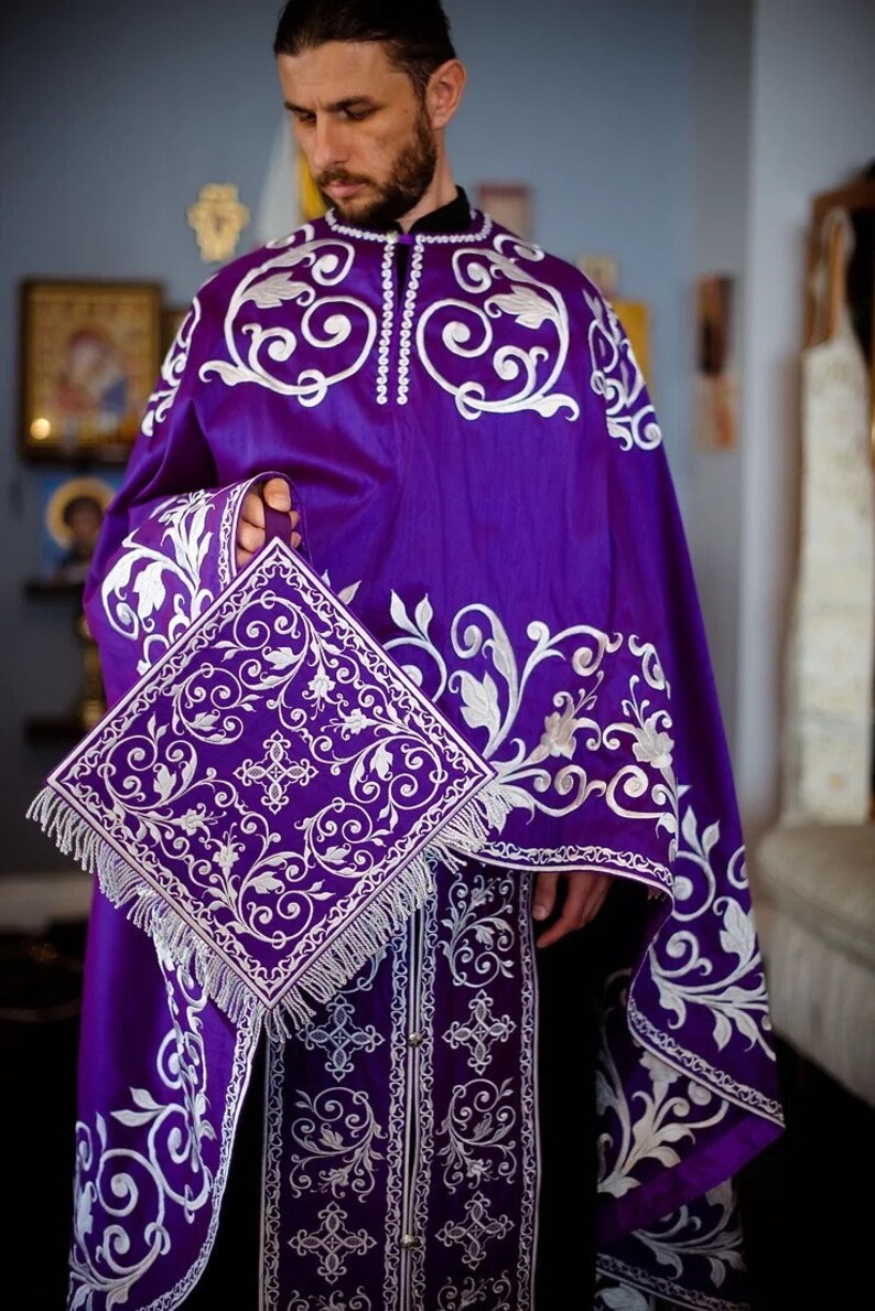 Fully Embroidered Orthodox Priest Vestments Set, Purple Silver - Etsy