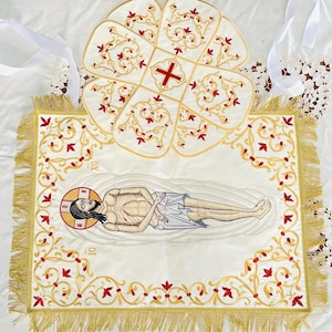 Chalice covers set Different Colors or Set, Orthodox Church, fringe. Fully embroidered,  Large Icon
