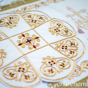 Chalice Covers Set, Fringe. Fully Embroidered with Cross With Birds. Orthodox Church Paschal Set, Premium Quality