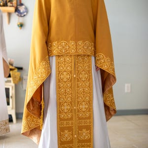 Fully Embroidered Orthodox Priest Vestments Set, Linen, Gold