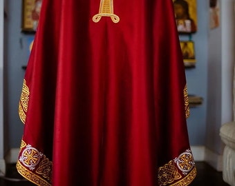 fully embroidered orthodox priest gold set, dark red gold